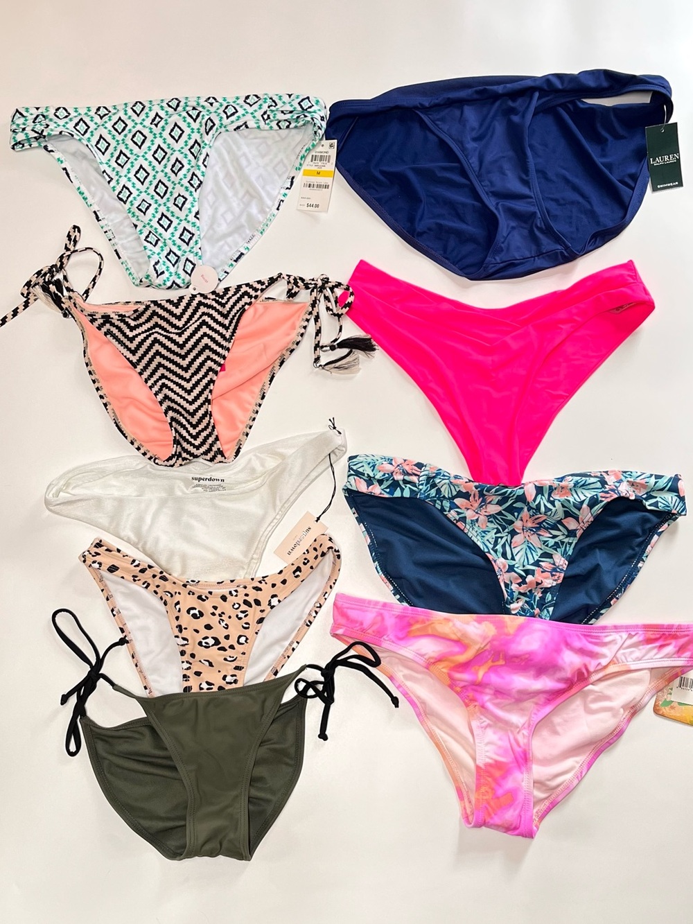New Assorted Bikini Bottoms — Navy, Hot Pink, Olive, Leopard